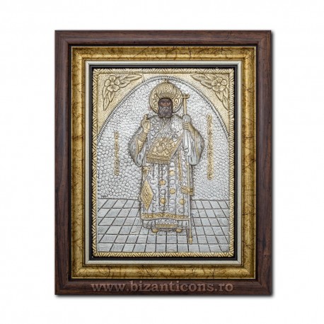 Το εικονίδιο με το ασημωμένο - Αγίου Νεκταρίου της Αίγινας 36x44cm K700-114
