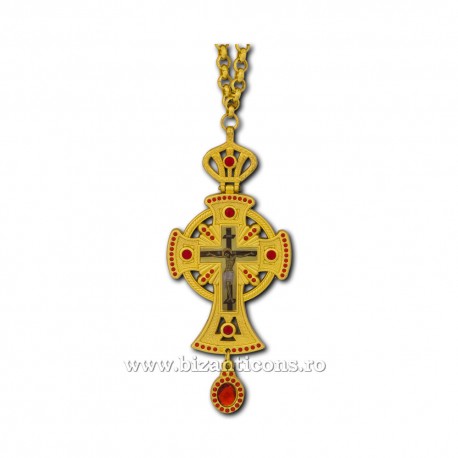 The CROSS in BUCHAREST-metal gold - Red stone - 12cm D100-19