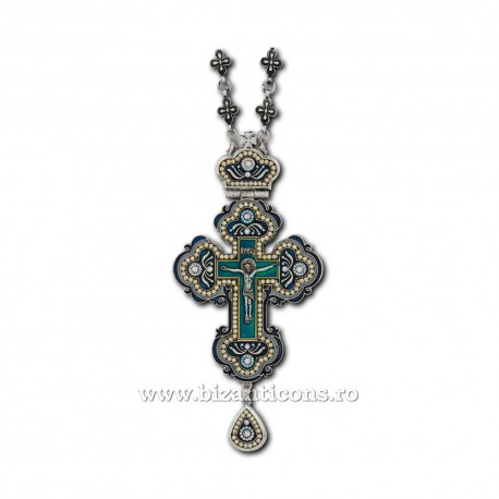 The CROSS in BUCHAREST Byzantium large - metal-silver-plated - enamel blue-D-100-28Ag-a-b