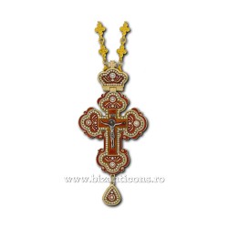 The CROSS in BUCHAREST Byzantium large - metal-gold plated - red enamel D-100-28Au-R