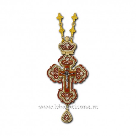 The CROSS in BUCHAREST Byzantium large - metal-gold plated - red enamel D-100-28Au-R