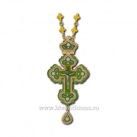 The CROSS in BUCHAREST Byzantium large - metal-gold plated - green enamel D-100-28Au-V