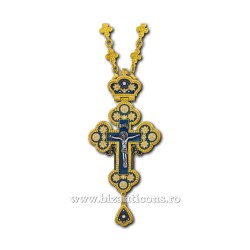 The CROSS in BUCHAREST Byzantium the small - metal-gold plated - blue enamel D-100-29Au-a-b