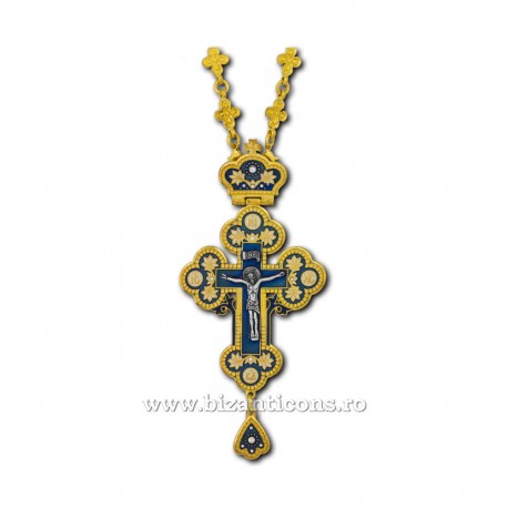 The CROSS in BUCHAREST Byzantium the small - metal-gold plated - blue enamel D-100-29Au-a-b