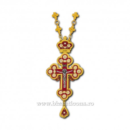The CROSS in BUCHAREST Byzantium the small - metal-gold plated - red enamel D-100-29Au-R