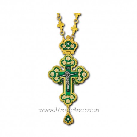 The CROSS in BUCHAREST Byzantium the small - metal-gold plated - green enamel D-100-29Au-V