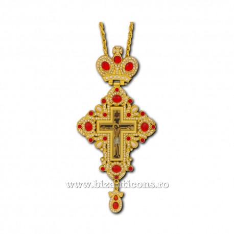 CROSS to HUMANS-metal-gilt - red stone + pearl D-110-49Au-R