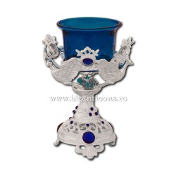 120-91Ag candela masa argintie - - piatra albastra - porumbel 13 cm 40/bax