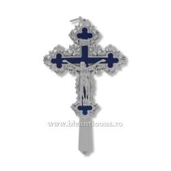 6-161Ag the cross in metal, silver - and-blue - the-wall of 20 cm 60/box
