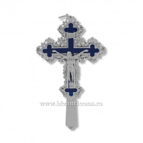 6-161Ag the cross in metal, silver - and-blue - the-wall of 20 cm 60/box