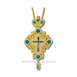 The CROSS in BUCHAREST metal-gold plated - ear sea - green stones in D-110 A-50AUV