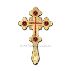 Cruce Binecuvantare Aurita 29 cm + pietre rosii