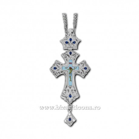 The CROSS, the Humans Bronze-silver plated - enamel blue stone D-110-54AgAb