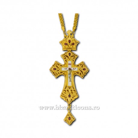 The CROSS, the Humans, the Bronze and gilt - enamel - rhinestones red-D-110-54AuR