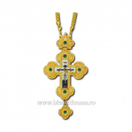 The CROSS, the Humans, the Bronze and gilt - enamel - rhinestones-green D-110-55AuV