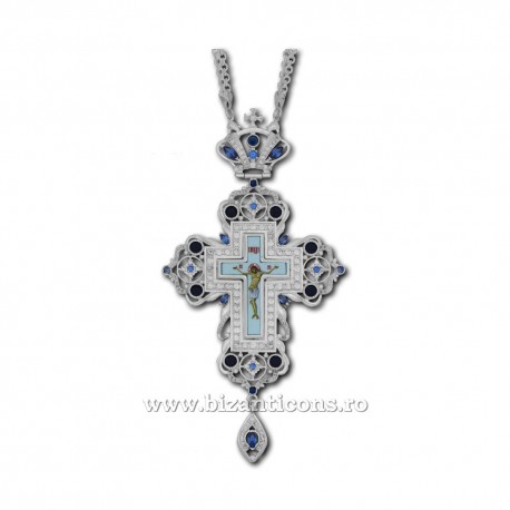 The CROSS, the Humans Bronze-silver plated - enamel blue stone D-110-59AgAb