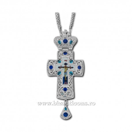 The CROSS, the Humans Bronze-silver - enamel - rhinestones blue + blue-D-110-61AgAb