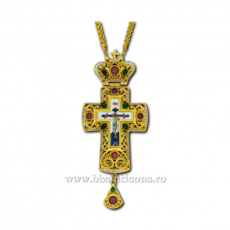 The CROSS, the Humans, the Bronze and gilt - enamel - rhinestones red + green D-110-61AuVR