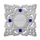 105-23AgAb caseta Sf. Moaste cu filet - argintie - pietre albastre - 4,5x0,8cm 6/set