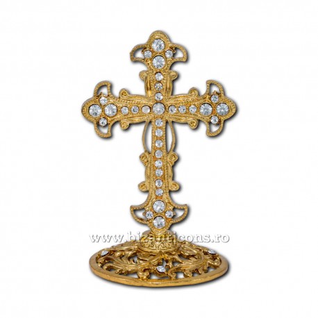 6-83Au-cross metal-gold + rhinestones 72/box