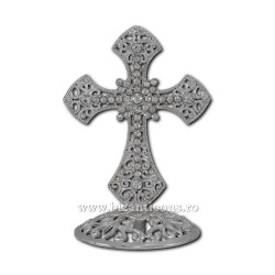 6-120Ag σταυρό μεταλλικό ασημί στρας 8cm 120/κιβώτιο