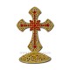 6-120Au крест металлический золотой + красные камни 8 см 120/коробка
