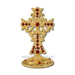 6-122Au cross, metal, gold + red stones to 8cm 120/box