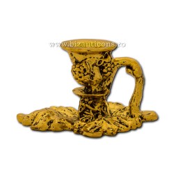 The 52-151AuP candle holders, small - leaf, 3x5,5 cm golden metal+patina