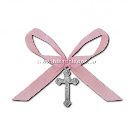 35-5R cross baptism - pink bow 50/bag