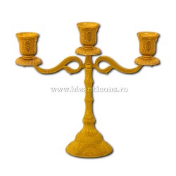 The 52-159Au candle holders 3 arms 22x24cm metal, gold, 30/pack