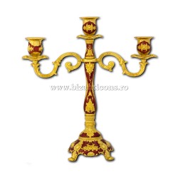 The 52-143AuR candlestick-gold - 3 arms email red 30,5x29,5x13cm 24/box