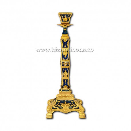 The 52-146Au candlestick-gold - 1 - arm blue enamel 41x15,5cm 16/box