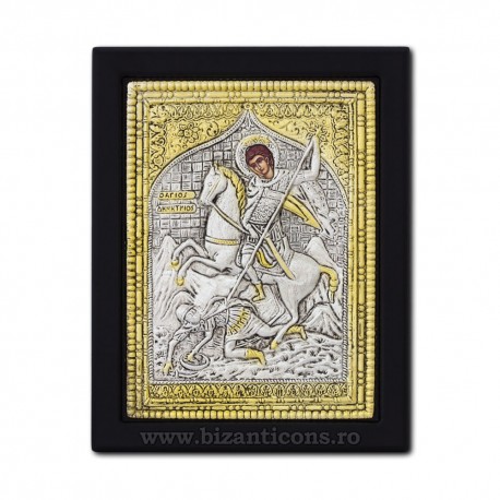 The icon with silvered 19x26 of St. Demetrius K104Ag-014