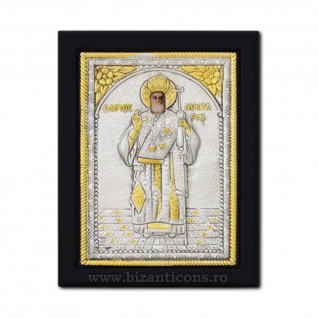 The icon with silvered 19x26 of St. Nectarios K104Ag-114