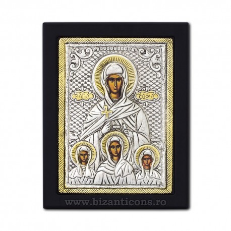 The icon with silvered 19x26 of St. Sophia, and the 3 daughters, Pistis, Elpis, and Agapis K104Ag-124