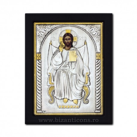 The icon with silvered 19x26 the Messiah on the throne of K104Ag-402