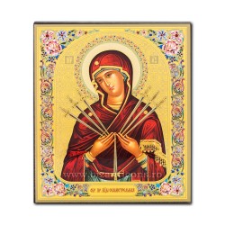 Icon on wood - virgin mary with 7 arrows 15x18 cm.