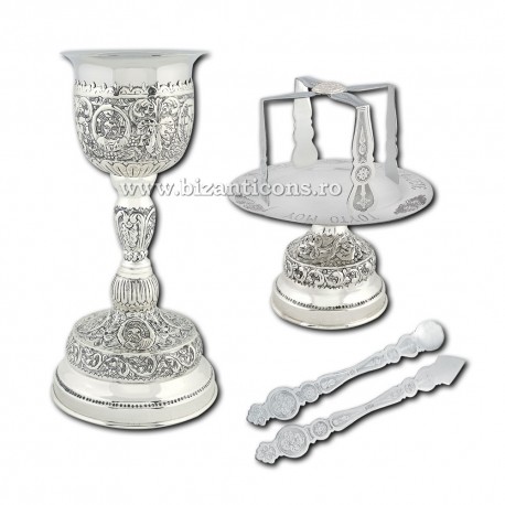 SET SF. VASE 0,9 l argintate + patina - floral + sfinti S18-31AGP