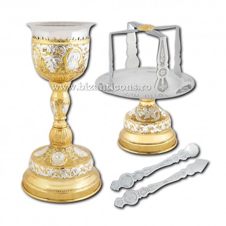 SET SF. VASE 0,9 l aurite si argintate + patina - floral + sfinti S18-31SG