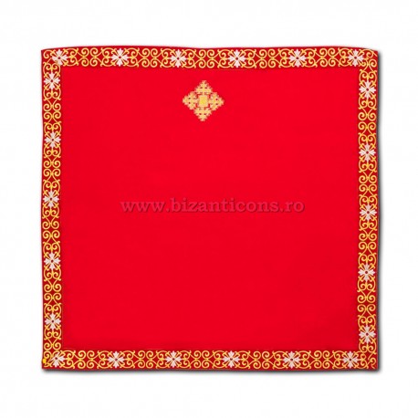 ILITON matase - rosu - cruce + margine brodata 70x70 IL202-8