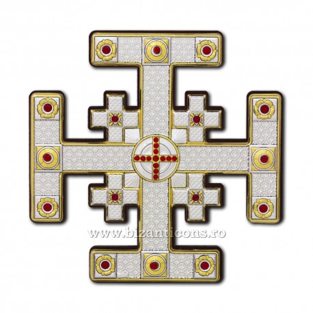 Cruce Jerusalem Ag925 pe lemn 12,5x12,5 PC-12