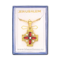 41-m21Au colier - cruce aurie Jerusalem + pietre 24/cutie