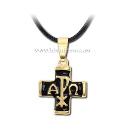 66-53 colier cruce inox - auriu + negru monograma 12/set