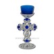The 120-21Ag candle holders silver + stones, glass, blue, 72/case