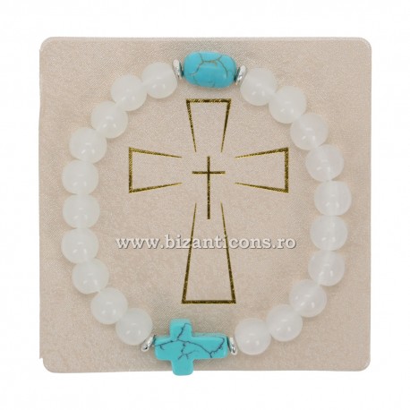 40-371 metanie piatra naturala + cruce turquoise - carton 12/set