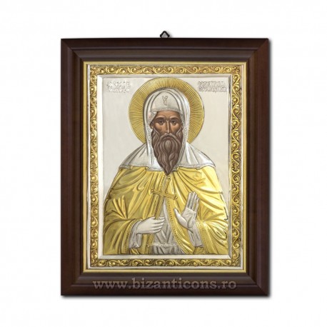 Icoana argintata in rama - pictura - Sf Cuv Dimitrie Basarabov - 43x31 cm LF65-469