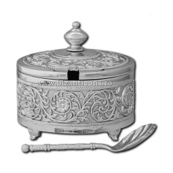 49-50Ag cutie metal - argintie pentru tamaie cu capac + lingurita 11x10cm 36/bax