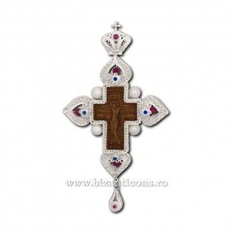 Крест Stavrofor - "водяной знак" Ag925 - дерево - камни - жемчуг, 15x7cm FD2256 - 51gr.