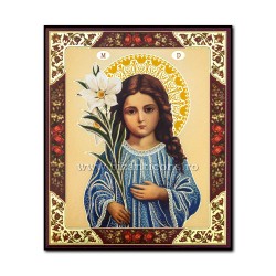 Icon on wood - virgin mary with child lily, 10x12 cm.