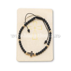 36-163 metanie ata - bile negre si aurii + cruce stras - carton 12/set